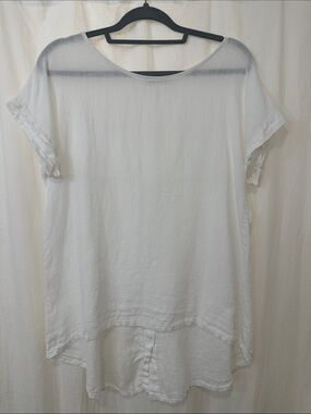 Casual Linen White Short Sleeve Tunic Top